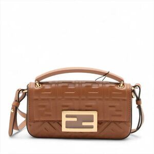 Fendi baguette Leather 2 Way Handbag Brown 7AS142